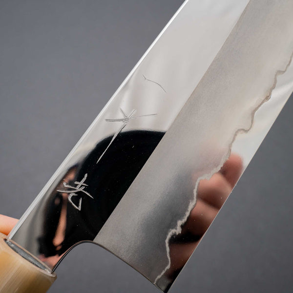 Hitohira Kikuchiyo Rou Silver #3 Mirror Polished Santoku Taihei Makassar Ebony Handle - Tetogi