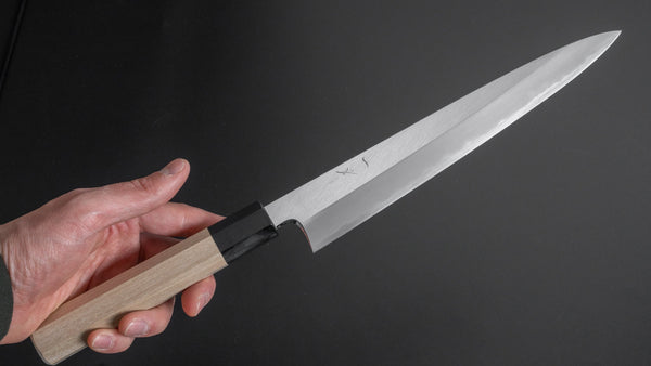 Hitohira Togashi White #1 Stainless Clad Migaki Sujihiki 240mm Ho Wood Handle - Tetogi