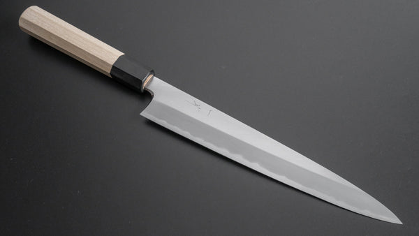 Hitohira Togashi White #1 Stainless Clad Migaki Sujihiki 240mm Ho Wood Handle - Tetogi