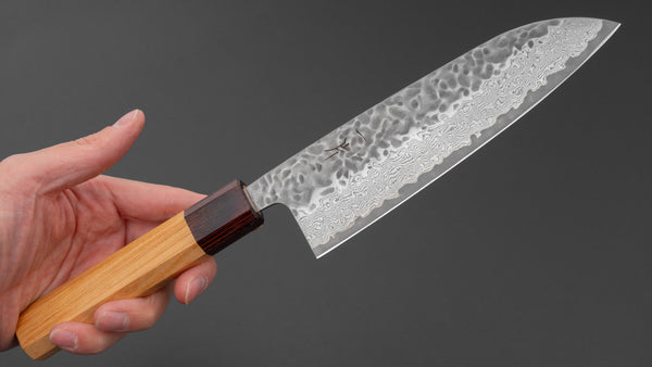 Hitohira Futana Stainless Tsuchime Damascus Santoku 170mm Keyaki Zelkova Handle Product vendor