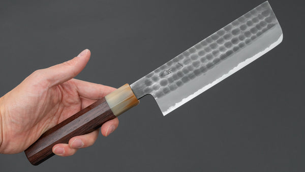 Hitohira Hinode Tsuchime White #2 Stainless Clad Nakiri 165mm Taihei Wood Handle