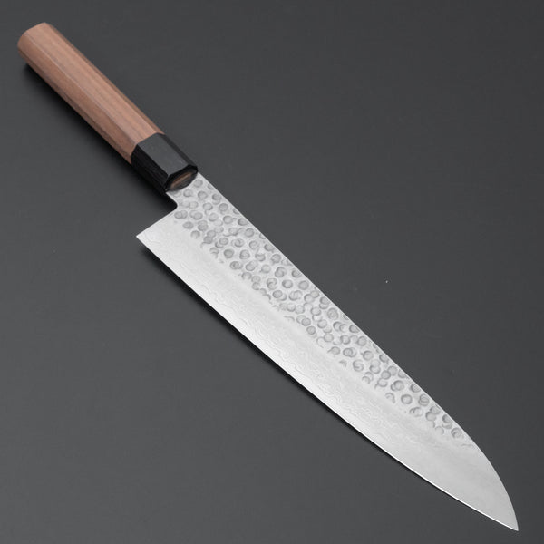 Hitohira HG Tsuchime Damascus Gyuto 240mm Walnut Handle