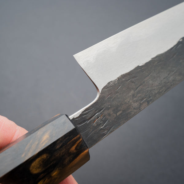 Isamitsu White #1 Stainless Clad Kurouchi Sujihiki 270mm Black and White Ebony Handle