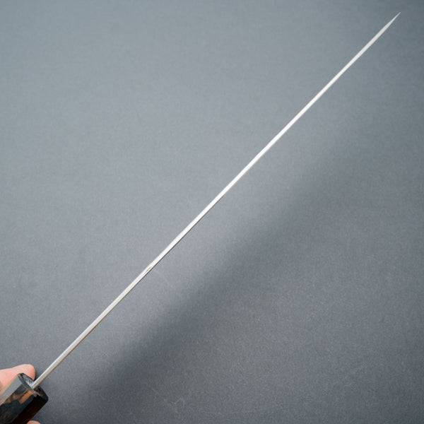 Isamitsu White #1 Stainless Clad Kurouchi Sujihiki 270mm Black and White Ebony Handle