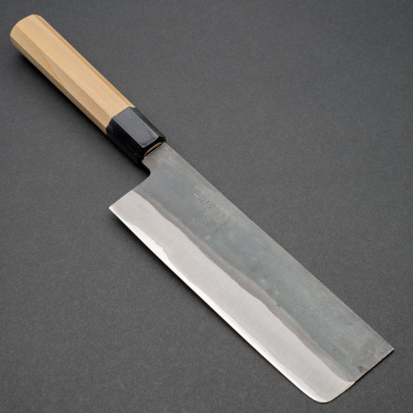Hitohira Hizen Kurouchi Blue #1 Stainless Clad Nakiri 165mm Ho Wood Handle
