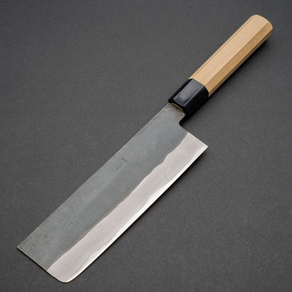Hitohira Hizen Kurouchi Blue #1 Stainless Clad Nakiri 165mm Ho Wood Handle