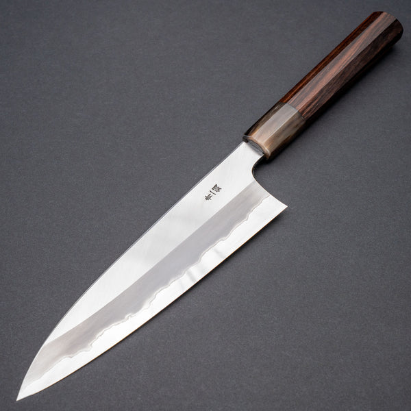 Hitohira Togashi Blue #1 Stainless Clad Migaki Gyuto 210mm Taihei Makassar Ebony Handle