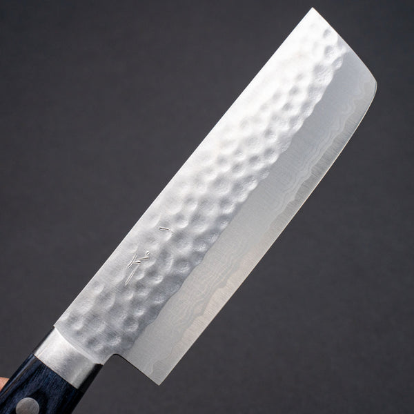 Hitohira NM V10 Tsuchime Damascus Nakiri 130mm Blue Pakka Handle Product vendor