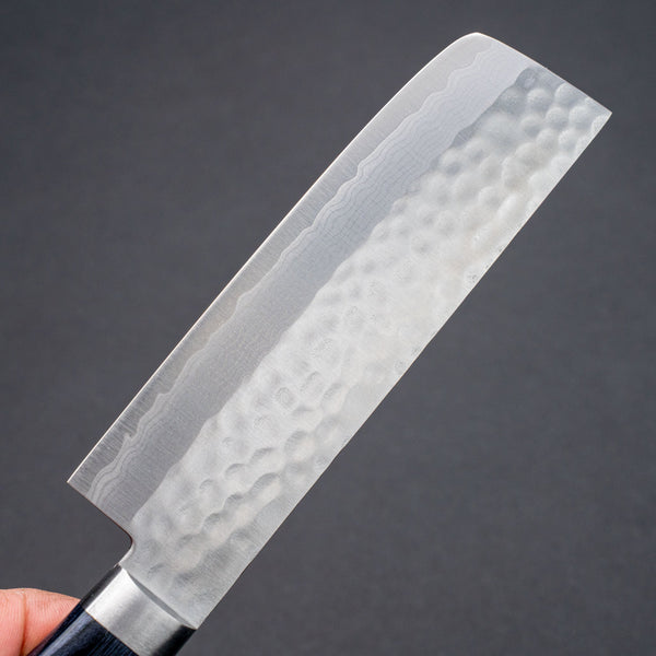 Hitohira NM V10 Tsuchime Damascus Nakiri 130mm Blue Pakka Handle Product vendor