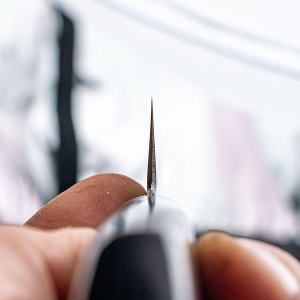 Hitohira NM V10 Tsuchime Damascus Nakiri 130mm Blue Pakka Handle Product vendor