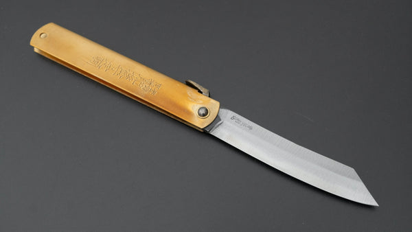 Higonokami Blue Steel Folding Knife Extra Large Brass Handle - Tetogi