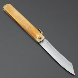 Higonokami Blue Steel Folding Knife Extra Large Brass Handle - Tetogi