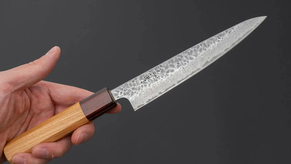 Hitohira Futana Stainless Tsuchime Damascus Petty 150mm Keyaki Zelkova Handle - Tetogi
