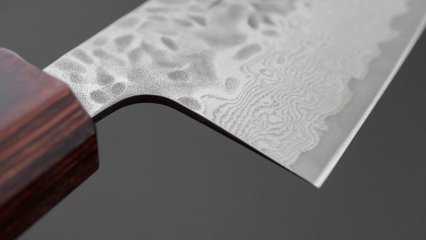 Hitohira Futana Stainless Tsuchime Damascus Santoku 170mm Keyaki Zelkova Handle - Tetogi