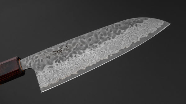 Hitohira Futana Stainless Tsuchime Damascus Santoku 170mm Keyaki Zelkova Handle - Tetogi