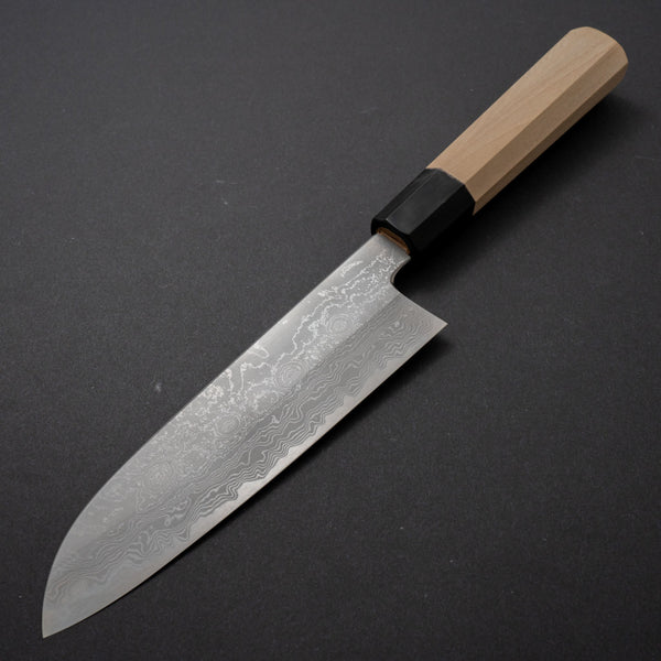 Hitohira Gorobei Kyuzo White #2 Damascus Santoku Ho Wood Handle - Tetogi