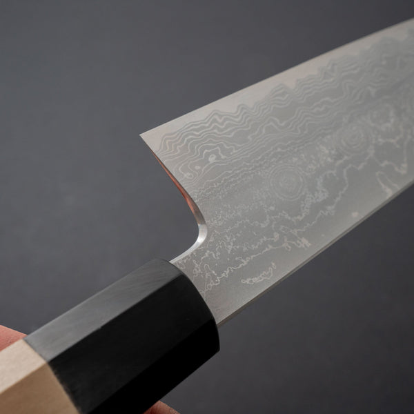 Hitohira Gorobei Kyuzo White #2 Damascus Santoku Ho Wood Handle - Tetogi