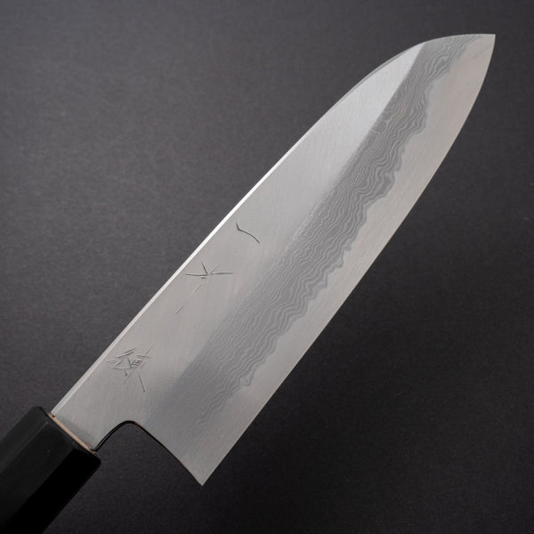 Hitohira Gorobei Ren White #2 Damascus Santoku Ho Wood Handle - Tetogi