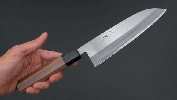 Hitohira Harima Forged Blue #2 Stainless Clad Migaki Santoku Walnut Handle - Tetogi