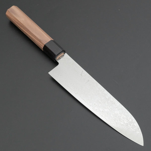 Hitohira HG Damascus Santoku Walnut Handle - Tetogi