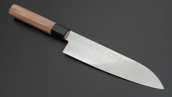 Hitohira HG Damascus Santoku Walnut Handle - Tetogi