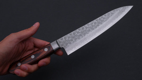 Hitohira HG Tsuchime Damascus Gyuto 180mm Imitation Mahogany Handle - Tetogi