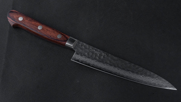 Hitohira HG Tsuchime Damascus Petty 140mm Imitation Mahogany Handle - Tetogi