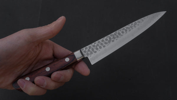 Hitohira HG Tsuchime Damascus Petty 140mm Imitation Mahogany Handle - Tetogi