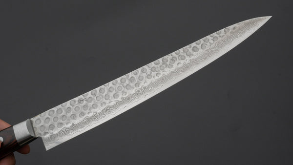Hitohira HG Tsuchime Damascus Sujihiki 240mm Imitation Mahogany Handle - Tetogi