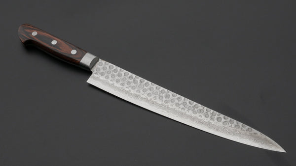 Hitohira HG Tsuchime Damascus Sujihiki 240mm Imitation Mahogany Handle - Tetogi