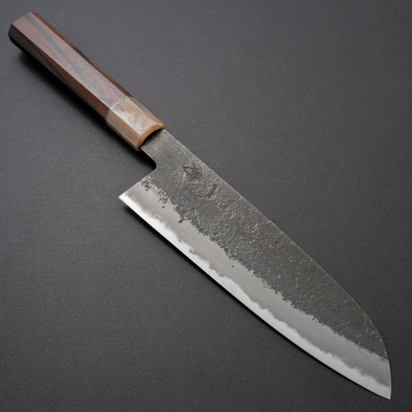 Hitohira Hinode Nashiji White #2 Santoku 180mm Ebony Handle (White Horn) - Tetogi