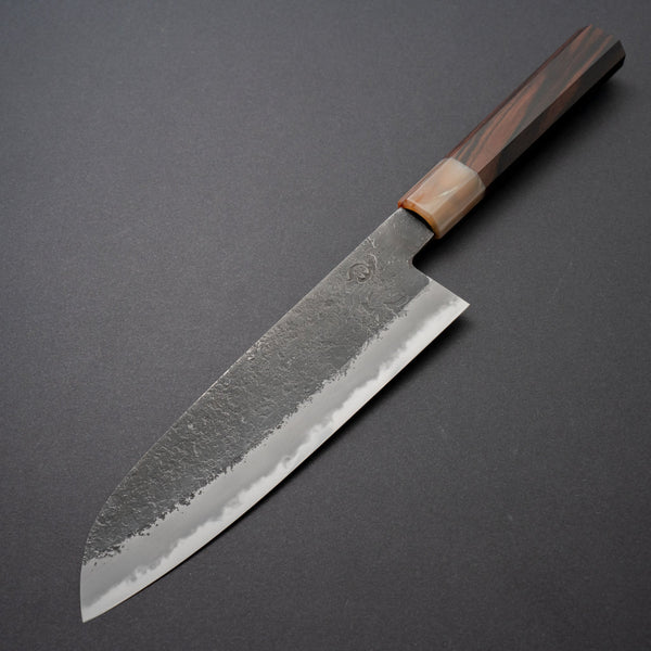 Hitohira Hinode Nashiji White #2 Santoku 180mm Ebony Handle (White Horn) - Tetogi