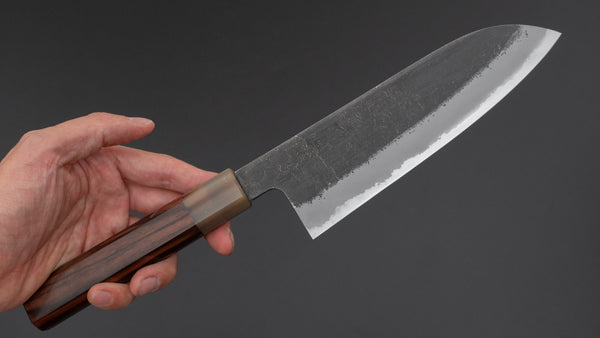 Hitohira Hinode Nashiji White #2 Stainless Clad Santoku 165mm Ebony Handle - Tetogi