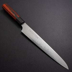 Hitohira Imojiya TH Damascus Sujihiki 240mm Pakka Handle (Red) - Tetogi