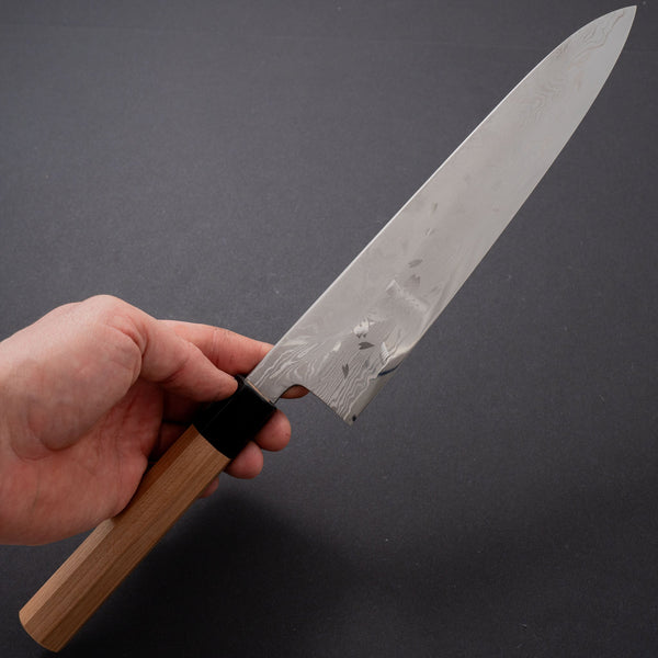 Hitohira Kikuchiyo Rou VG10 Sakura Damascus Gyuto 240mm Sakura Handle (Black horn) - Tetogi