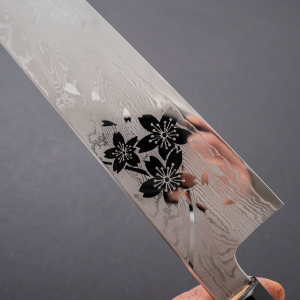 Hitohira Kikuchiyo Rou VG10 Sakura Damascus Gyuto 240mm Sakura Handle (Black horn) - Tetogi