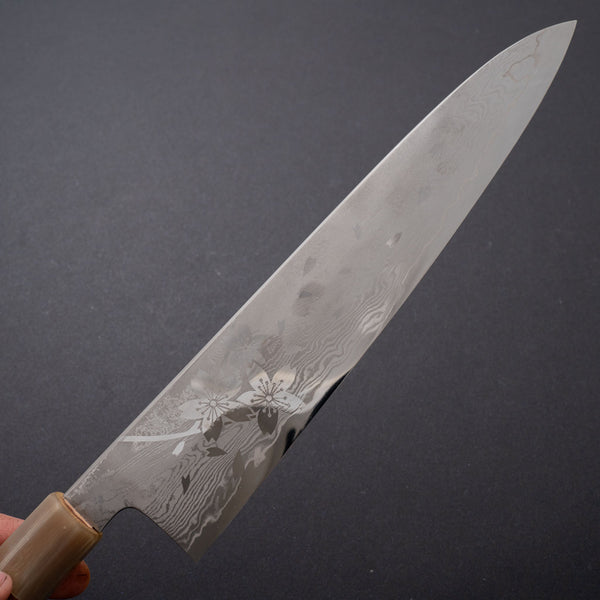 Hitohira Kikuchiyo Rou VG10 Sakura Damascus Gyuto 240mm Sakura Handle (Blond horn) - Tetogi