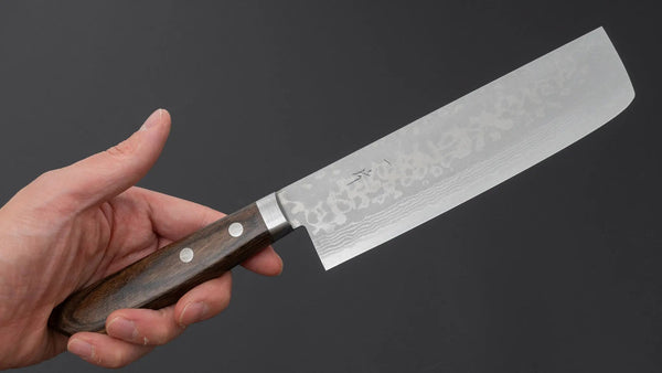 Hitohira NM V10 Damascus Nakiri 165mm Brown Pakka Handle - Tetogi