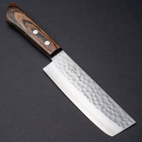 Hitohira NM V10 Tsuchime Damascus Nakiri 130mm Brown Pakka Handle (No Bolster) - Tetogi
