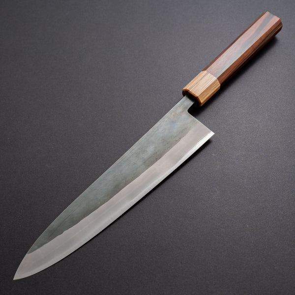 Hitohira TD Blue #2 Stainless Clad Kurouchi Gyuto 210mm Ebony Handle (Oak Ferrule) - Tetogi