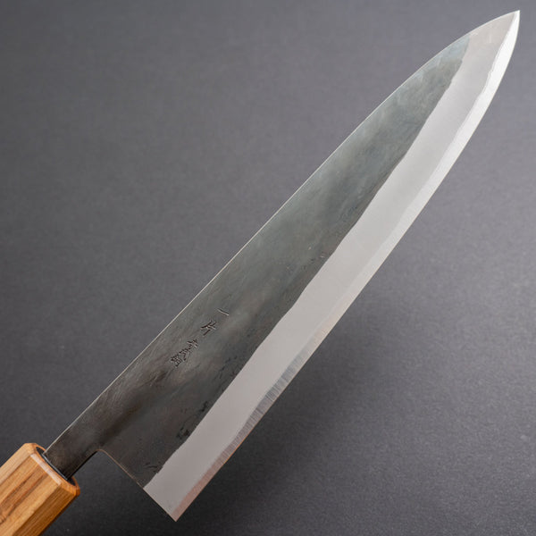 Hitohira TD Blue #2 Stainless Clad Kurouchi Gyuto 210mm Ebony Handle (Oak Ferrule) - Tetogi