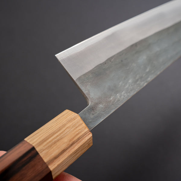 Hitohira TD Blue #2 Stainless Clad Kurouchi Gyuto 210mm Ebony Handle (Oak Ferrule) - Tetogi