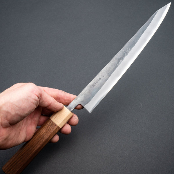 Hitohira TD Blue 2 Stainless Clad Kurouchi Sujihiki 240mm Walnut Handle - Tetogi