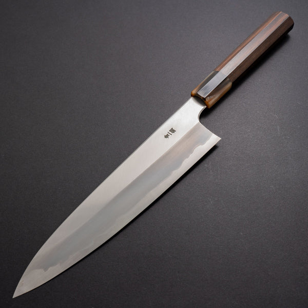 Hitohira Togashi Blue #1 Stainless Clad Migaki Gyuto 240mm Taihei Makassar Ebony Handle - Tetogi