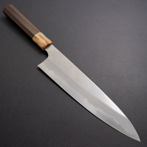 Hitohira Togashi Blue #1 Stainless Clad Migaki Gyuto 240mm Taihei Makassar Ebony Handle - Tetogi