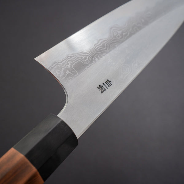 Hitohira Togashi White #1 Damascus Gyuto 210mm Burnt Yakusugi Handle - Tetogi