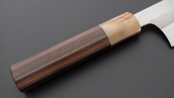 Hitohira Togashi White #1 Fuji Mizu Honyaki Santoku 180mm Taihei Makassar Ebony Handle (#183/ Saya) - Tetogi
