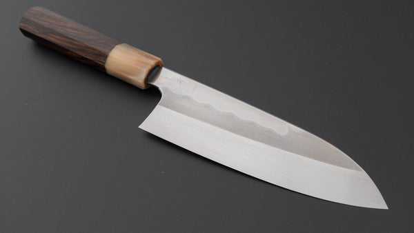 Hitohira Togashi White #1 Notaremon Mizu Honyaki Santoku 180mm Taihei Makassar Ebony Handle (#186/ Saya) - Tetogi