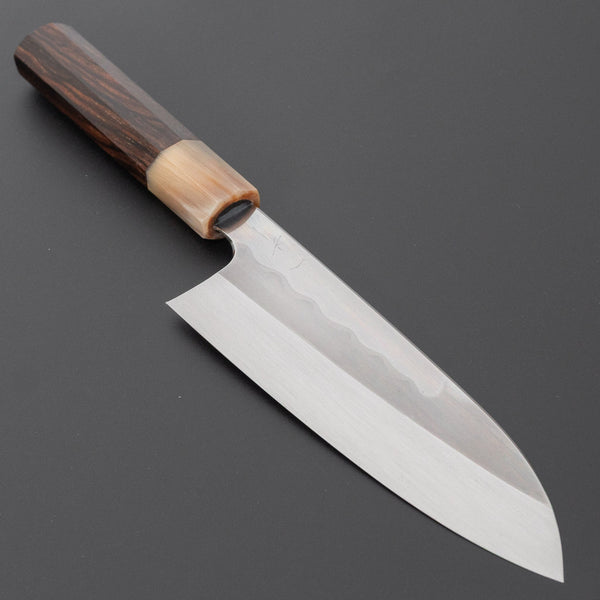 Hitohira Togashi White #1 Notaremon Mizu Honyaki Santoku 180mm Taihei Makassar Ebony Handle (#186/ Saya) - Tetogi