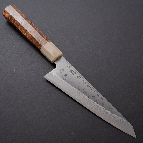 Hitohira White #2 Damascus Single-Bevel Honesuki Kaku 150mm Riisgaard Elm Burl - Tetogi